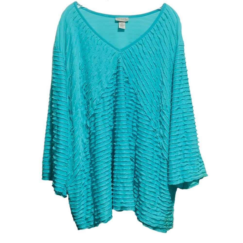 Maggie Barnes CATHERINES 4X  (30/32W) Aqua Blue Mini-Tiered V-Neck Top